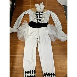 Dance Costume Large Adult Black White Cici Jazz Unitard Sequin Clown Jester